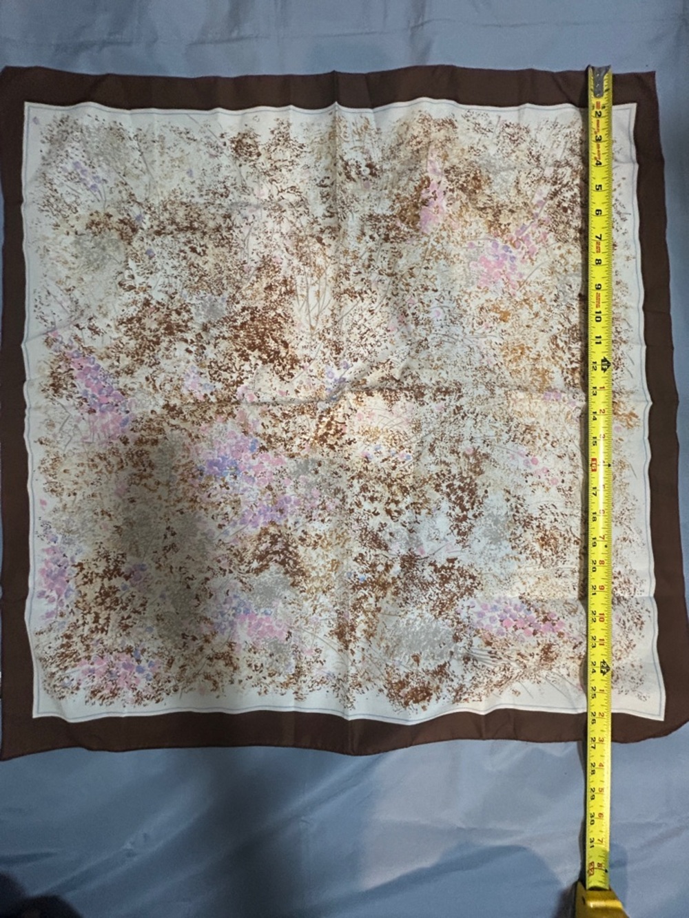 Floral Pattern Brown-Edged Square Scarf